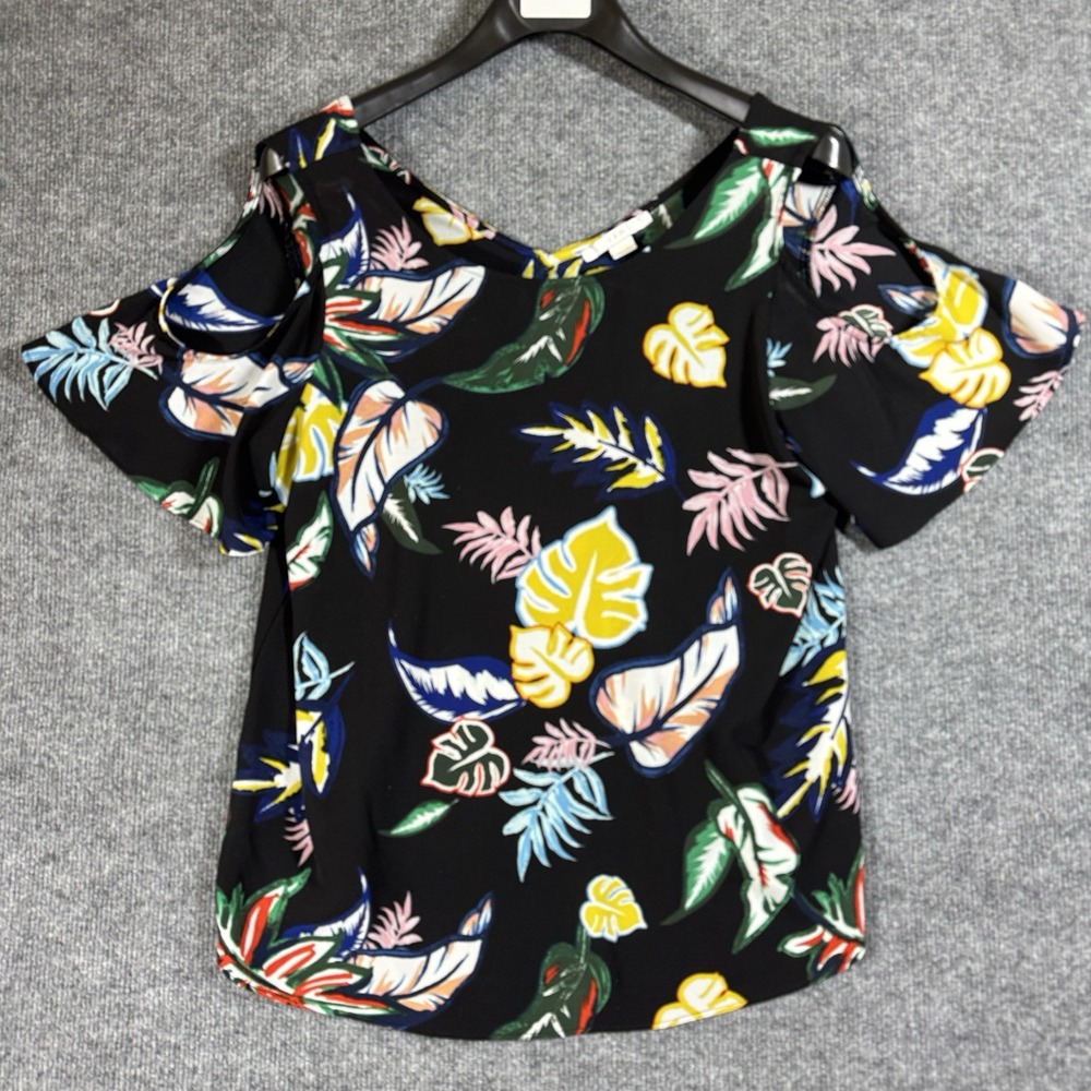 CE Blouse Womens Size Large Black Floral Colorful Off Shoulder Lightweight Boho‎
